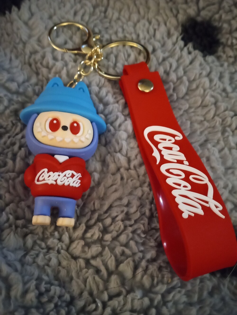 Coca Cola Blue Character Keychain with Red Logo Strap